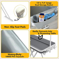 PAWZIDEA 2-in-1 Portable Dog Bathtub & Grooming Table, 33" Foldable Pet Washing Station for Small Medium Dogs Cats, Elevated Tubs for Bathing Shower Indoor Outdoor, 5 Height Adjustable, Storage Pocket
