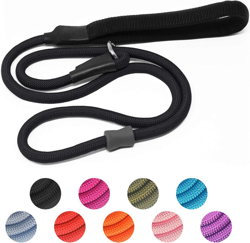 Strong Slip Rope Dog Training Leash - 1/2" x 4ft / Black