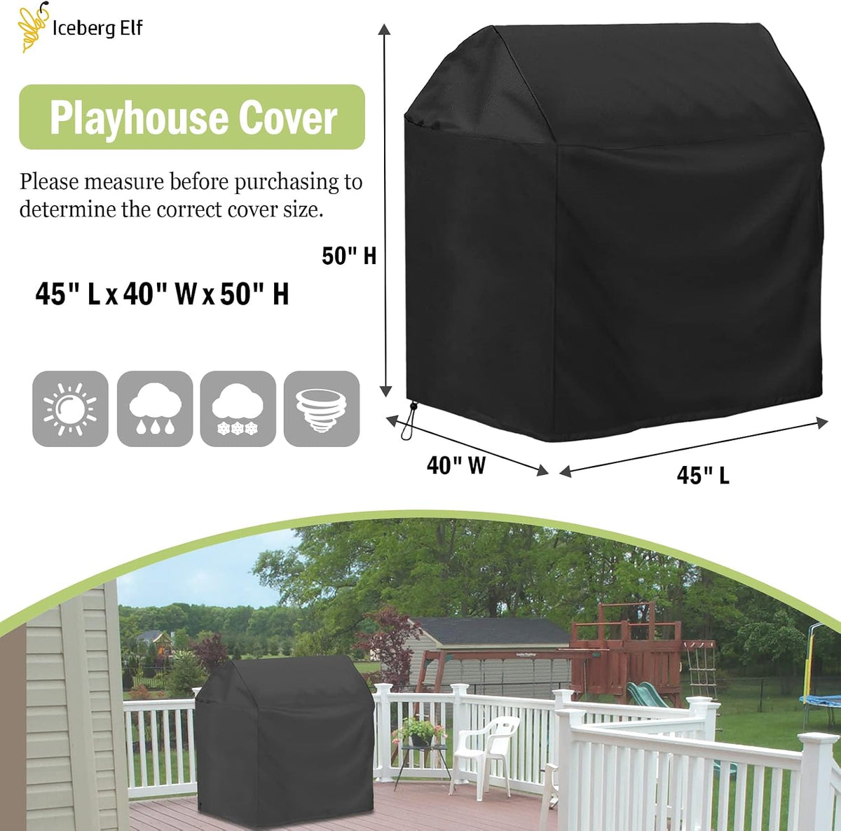 Iceberg Elf black waterproof outdoor playhouse cover with drawstring hem - view 5