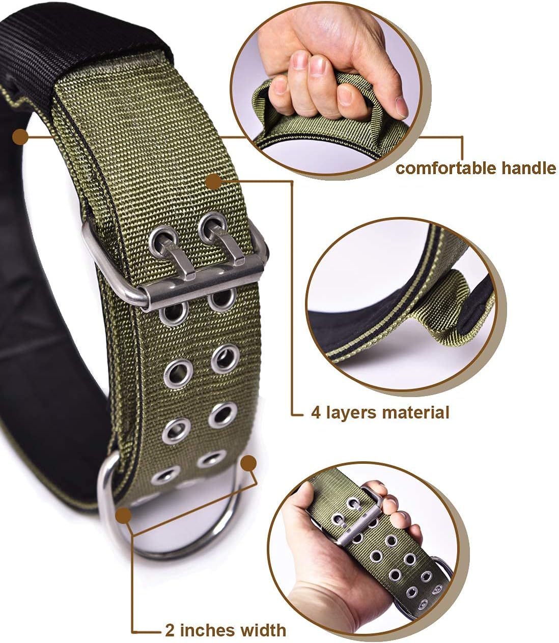 Dog Collar for Large Dogs, with Handle 2" Wide Heavy Duty - Green / L - image 3