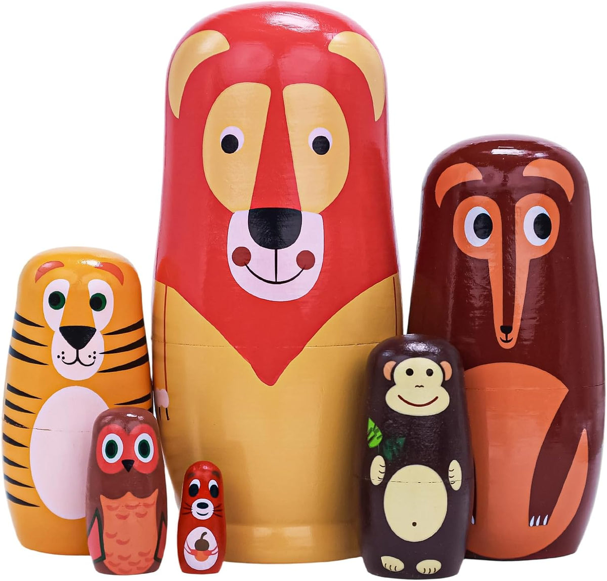 Russian Nesting Dolls, Bear Wooden Stacking Set - Long Lion