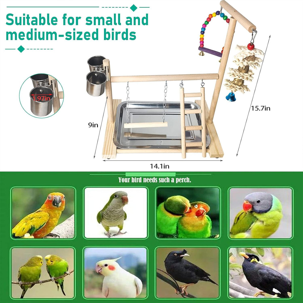 Bird Playground Parrots Play Stand Natural Wooden Parrot Perch Gym - image 2