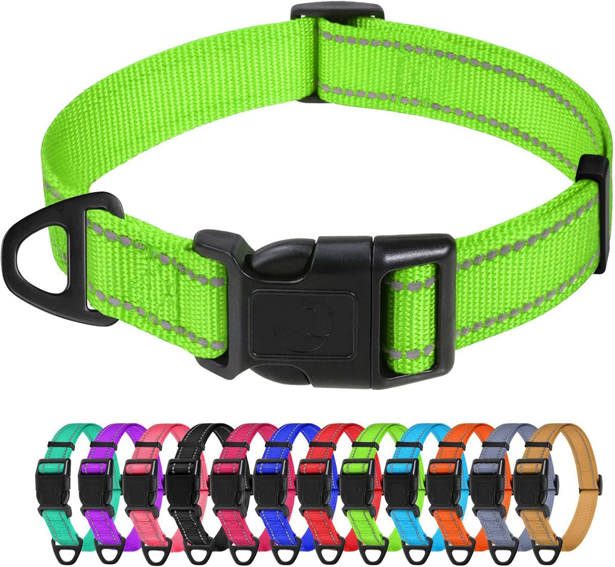 Small Dog Collar, Reflective Puppy Collar, 3/8" Width - Green / S+: 3/4"x(10-16")