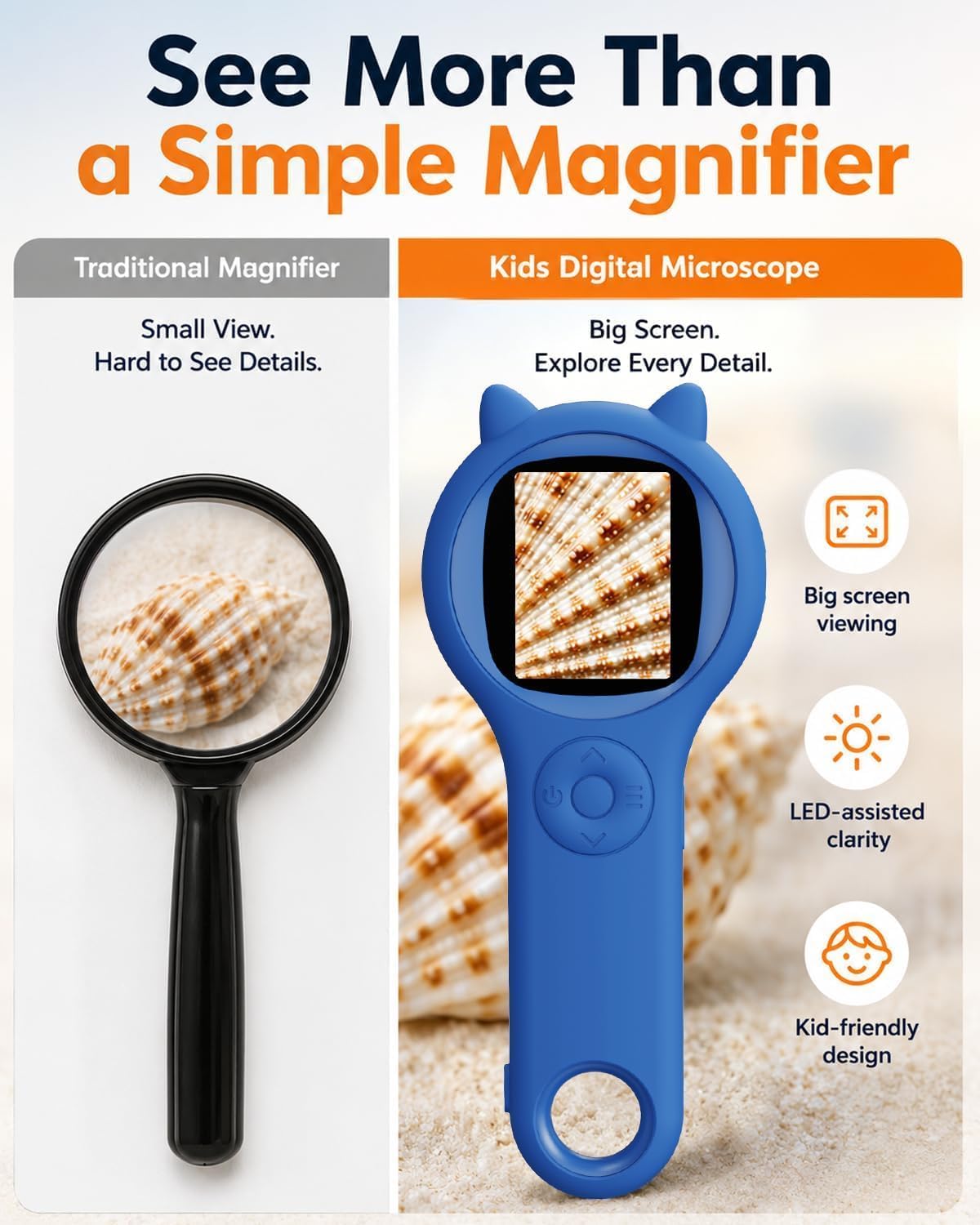 Kids Microscope, 500X Digital Magnifying Glass, Explore STEM Toy - Deep Blue / 1 Pcs - image 2