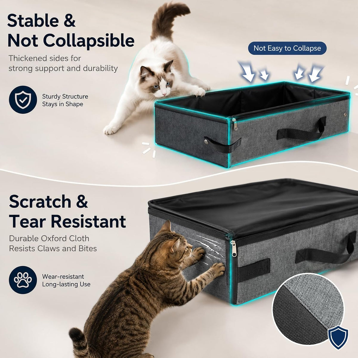 HiCaptain Portable Travel Litter Box for Cats - Grey-Grey / Large - image 3