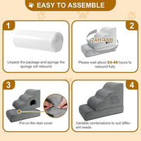 Dog Stairs for Small Dogs 19.7" H, 4-Step Dog Steps for High Bed, High-Density Foam Curved Pet Stairs with Non-Slip Removable Washable Cover to Get on Bed
