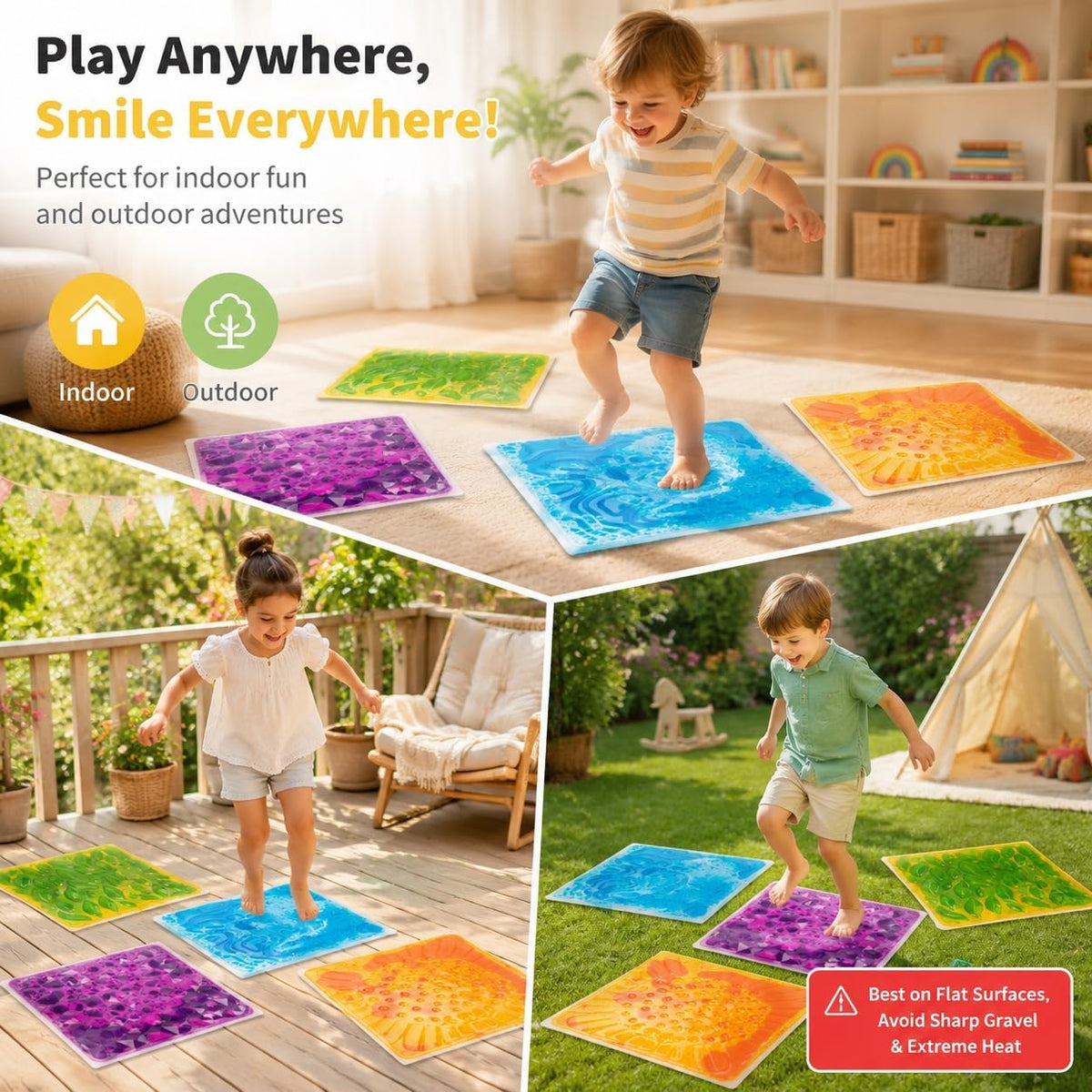 edusense 4 pack of 11.8 inch liquid sensory floor tiles with moving multicolor gel and non-slip base - view 13