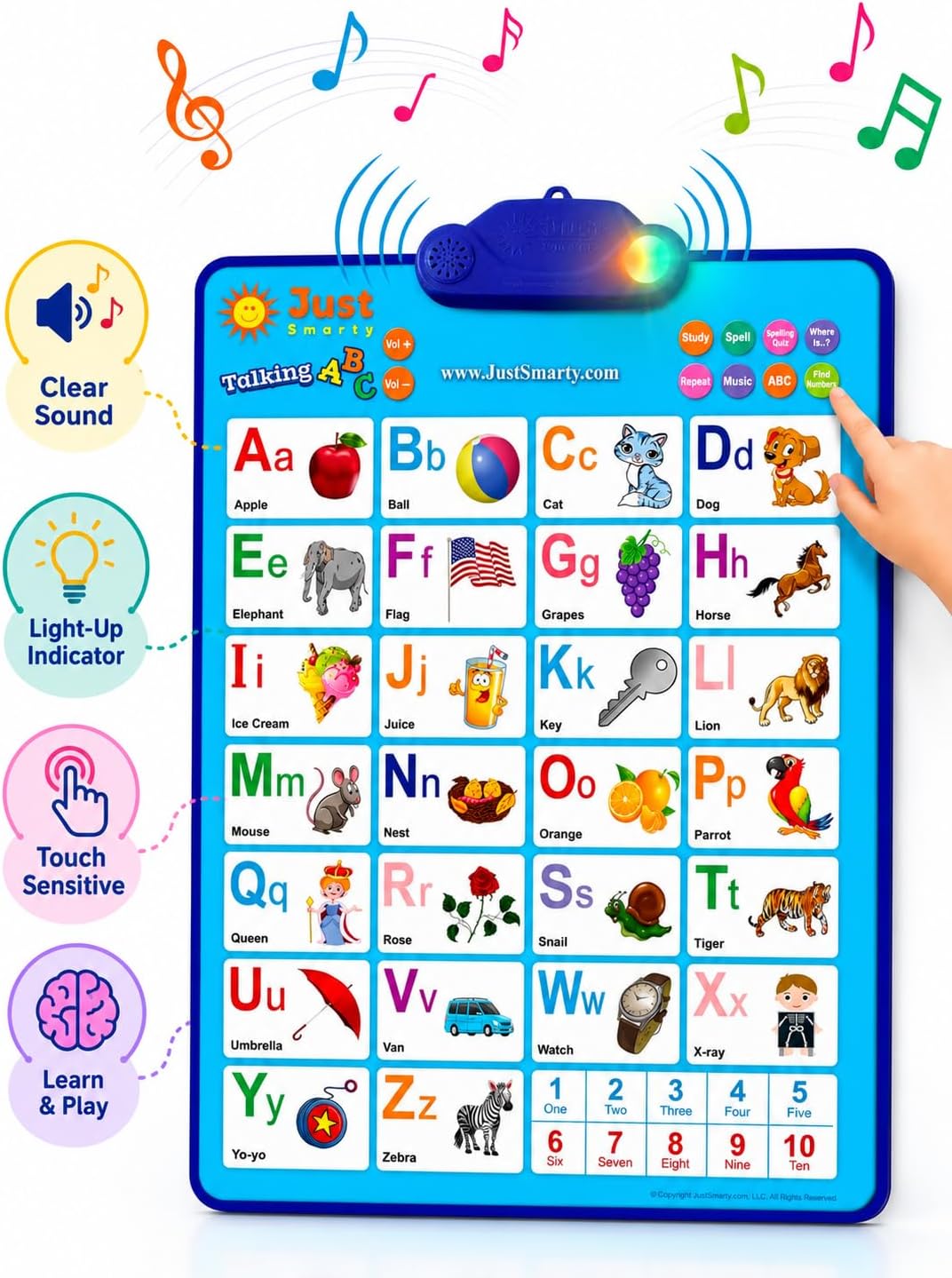 Just Smarty Interactive Alphabet Wall Chart, ABC & 123's, Blue – Fun for Kids & Family - ABCs and 123s - Blue with Light - image 4
