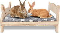 Large wooden rabbit bed with removable cushion and bunny pattern