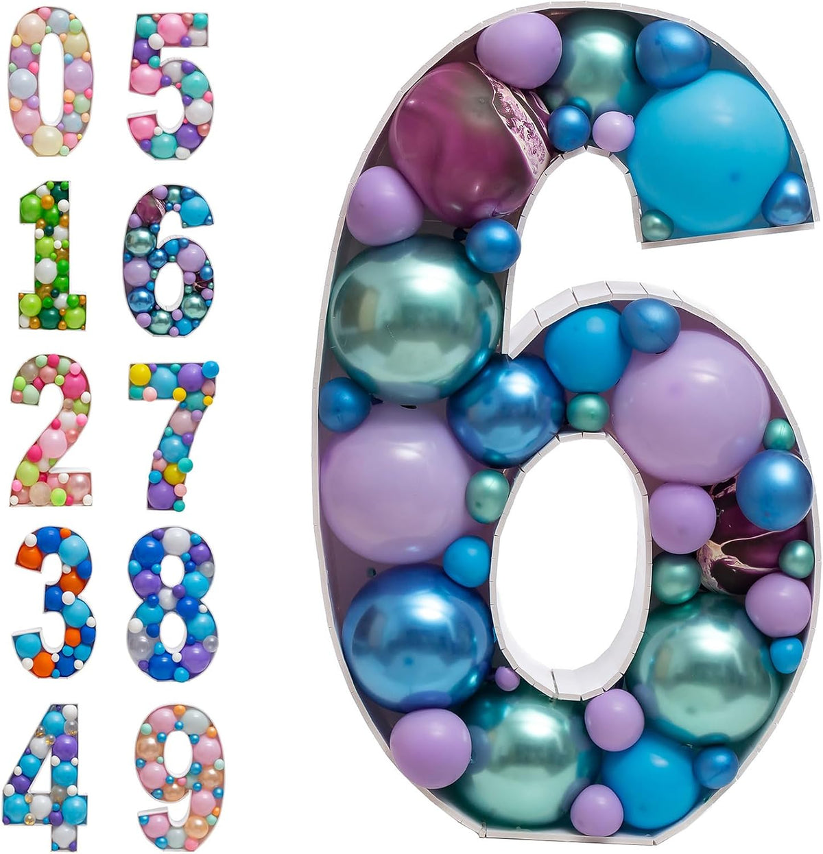 28 inch DIY Mosaic Balloon Number 1 Frame, Party Backdrop Decor – Fun for Kids & Family - Number 6
