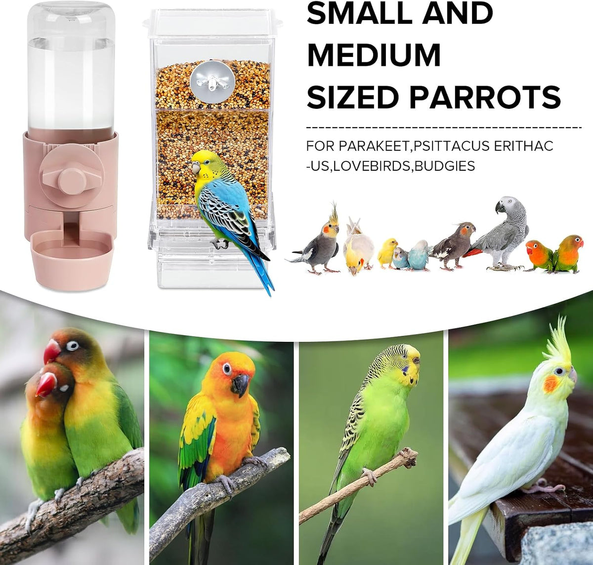 lemtrflo No Mess Bird Feeder Water Dispenser Set - pink - image 3