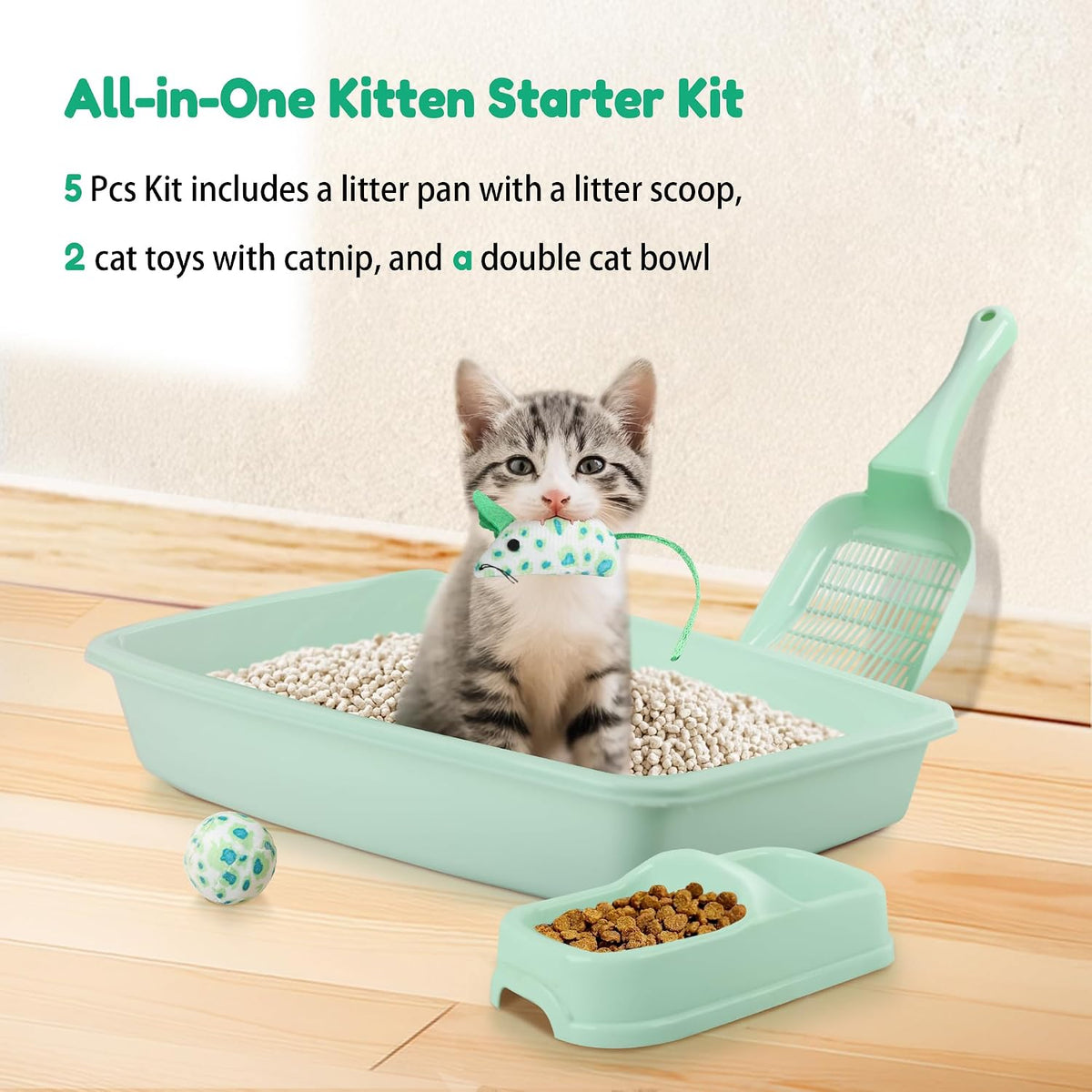 PAWISE Cat Litter Box Set, Small Kitten Starter Kit - Green - image 3