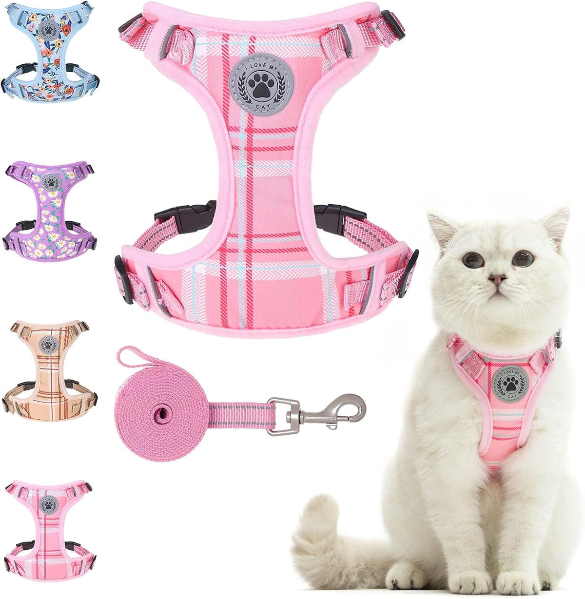 Cat Harness and Leash Set, Escape Proof and Adjustable - Pink / M (Chest: 12 - 19")