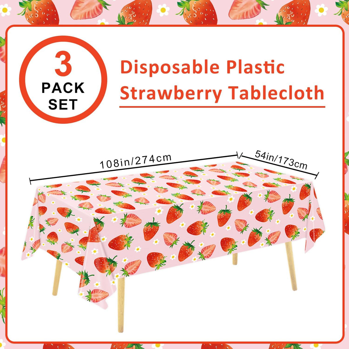 LINHAXM 3 Pack Brown Wood Grain Tablecloths - Strawberry - image 2