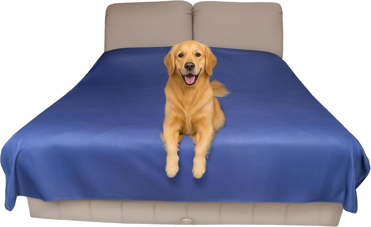 Thin Reversible Waterproof Protective Bed Cover, for Pets - Queen 96 x 82 inch / Blue
