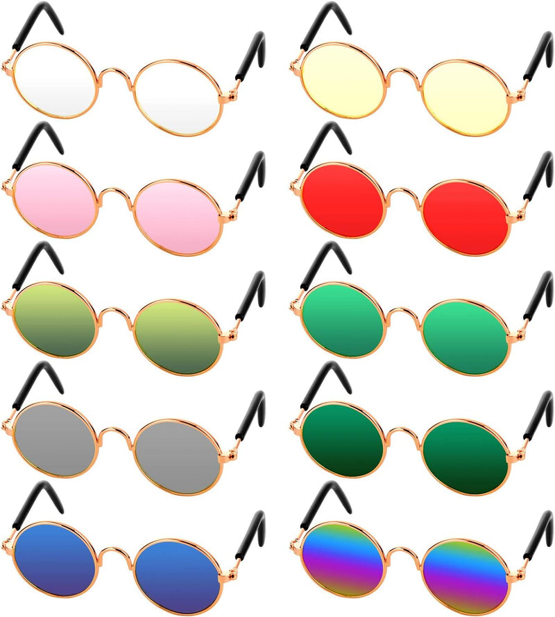 Frienda 10Pcs Cat Dog Sunglasses Funny Pet Glasses Round Metal - Mixed Color