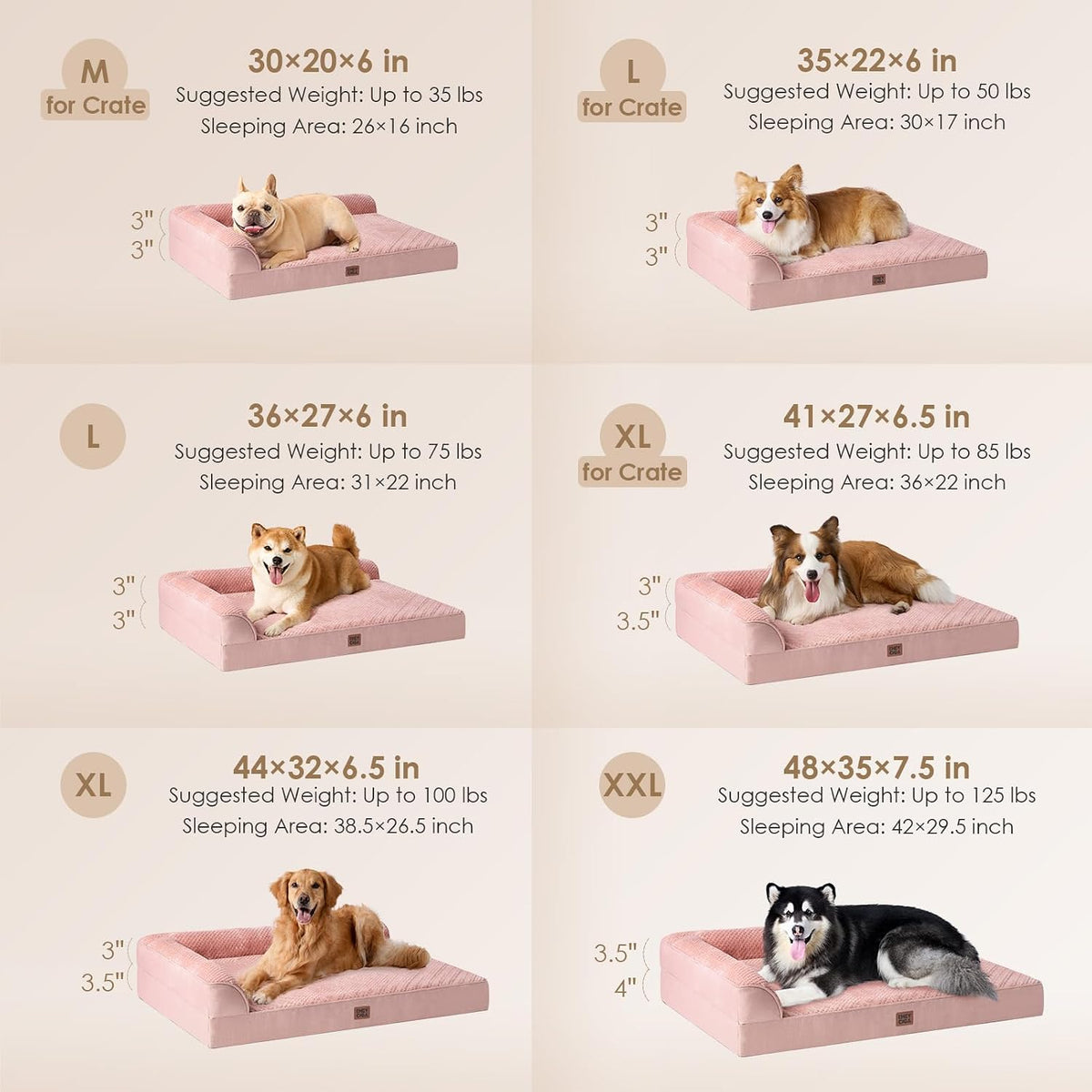 EHEYCIGA Orthopedic Dog Bed Medium Size, Memory Foam Dog Bed - Pink / 41.0"L x 27.0"W x 6.5"Th - image 2