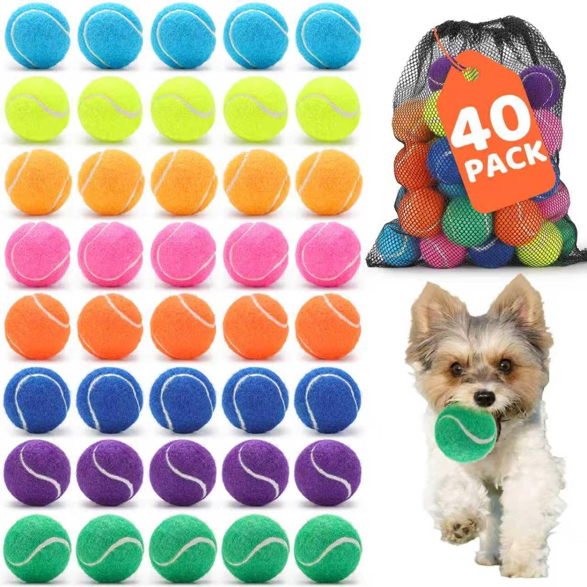 40 Pack 2 Inch Dog Tennis Balls, Small Tennis Balls for Dogs - Small-40P