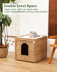 Cat Litter Box Enclosure Furniture, Hidden PE Rattan - Natural / XL - image 3