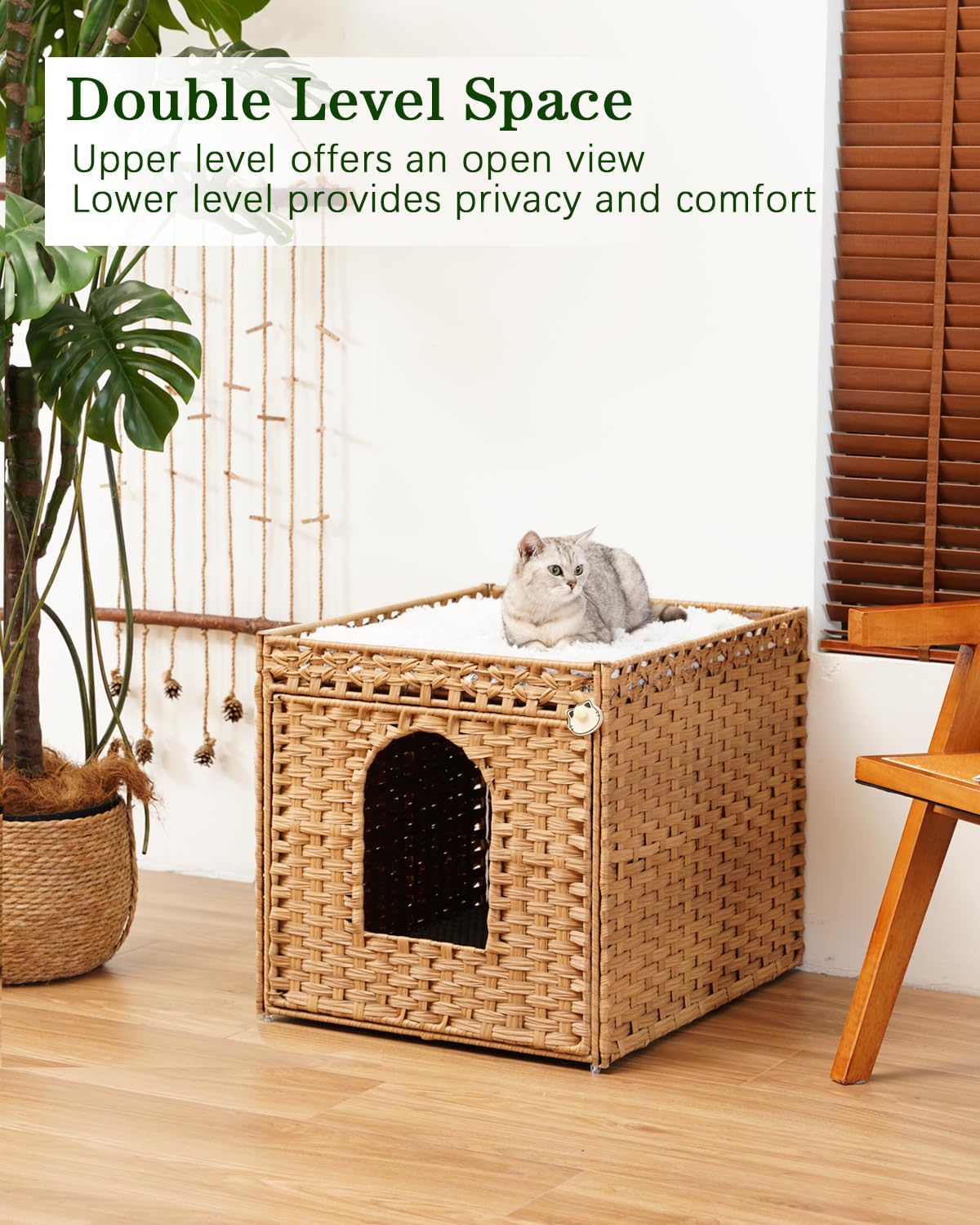 Cat Litter Box Enclosure Furniture, Hidden PE Rattan - Natural / XL - image 3