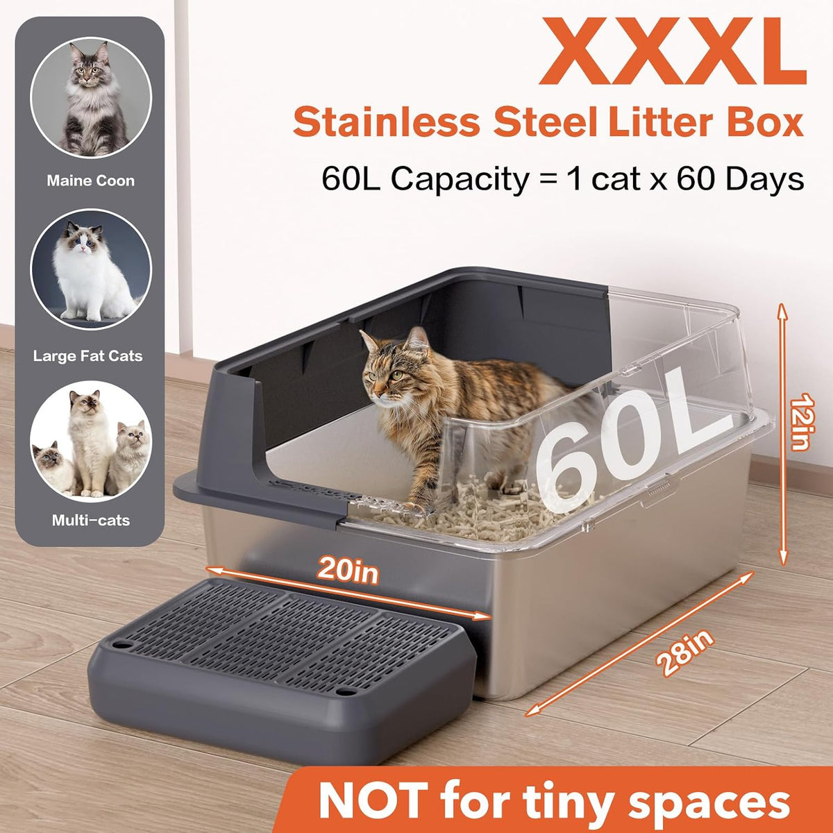 XXL Stainless Steel Litter Box with Lid - image 2