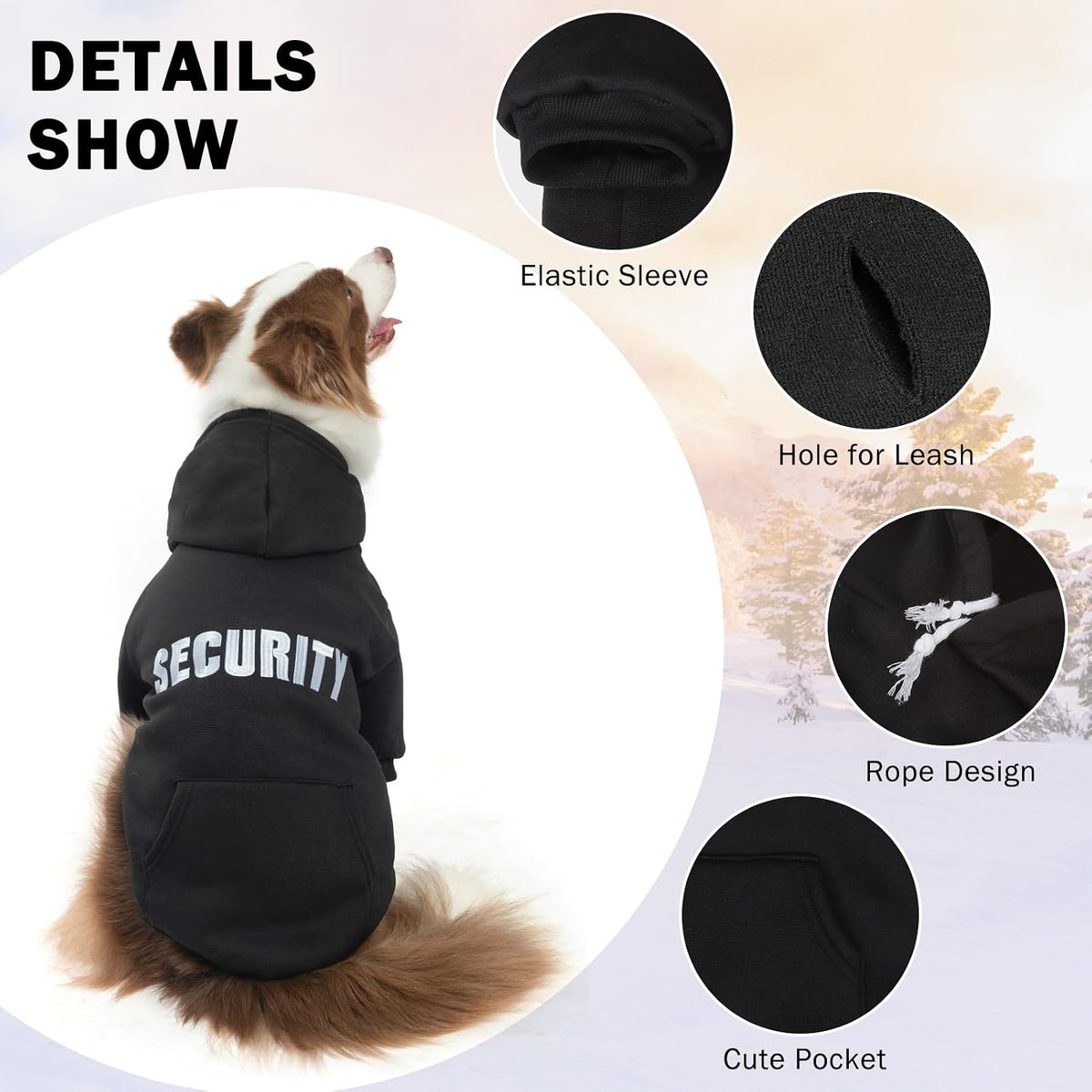 Security Dog Hoodie for Small Medium Large Dogs Boys Girls – Essentials for Dogs - #2 Black (EMB SECURITY Printed With Pocket) / Large - image 3
