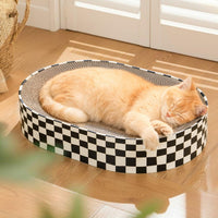 Conlun Oval Cat Scratcher Bed - Checkerboard / Large (19.7"L x 13.8"W x 3.5"Th)