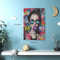 Fashion Women Wall Art Glam Modern Artwork for Girls Banksy Street Graffiti Pop Art Canvas Pictures Painting Print Framed Decorations Gifts for Bedroom Living Room Office 16"x24"