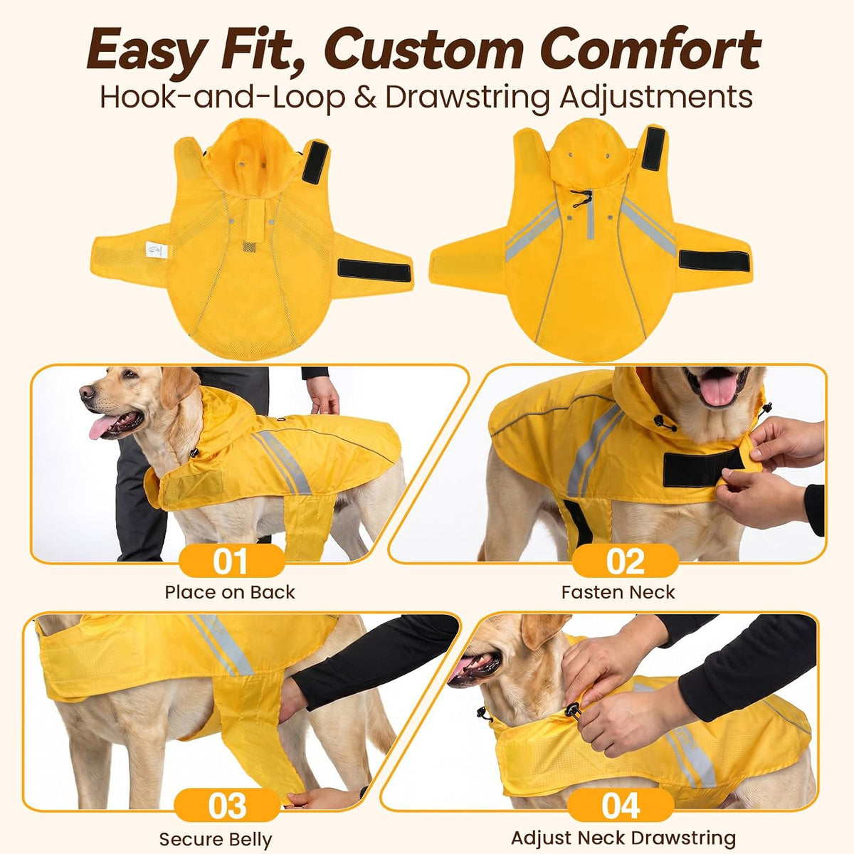 VIVAGLORY Dog Raincoat Wetoff Dog Rain Coat, XS - Yellow / L (26"-30" chest girth) - image 4