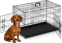 FDW, 48" Foldable Metal Dog Crate, Cage for XL Dogs - Black / 30 Inch Double Door