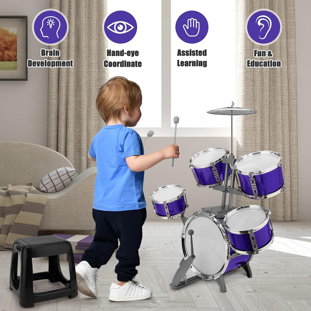 Kids Jazz Drum Set Toys for 3-7 Year Olds - Blue - image 3