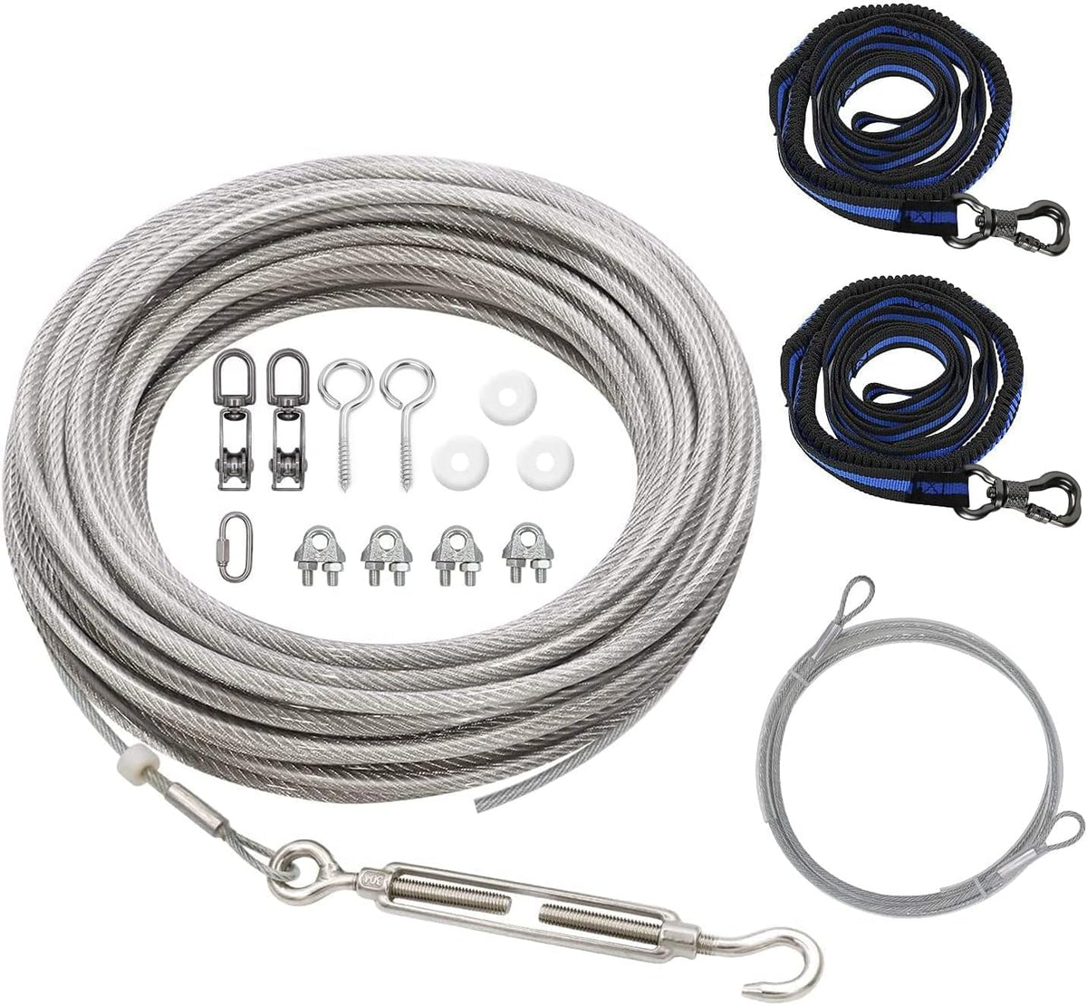 XiaZ Dog Tie Out Cable, Pet Lead for Yard, Camping, Outdoor - 100ft for 2 dog / Silver