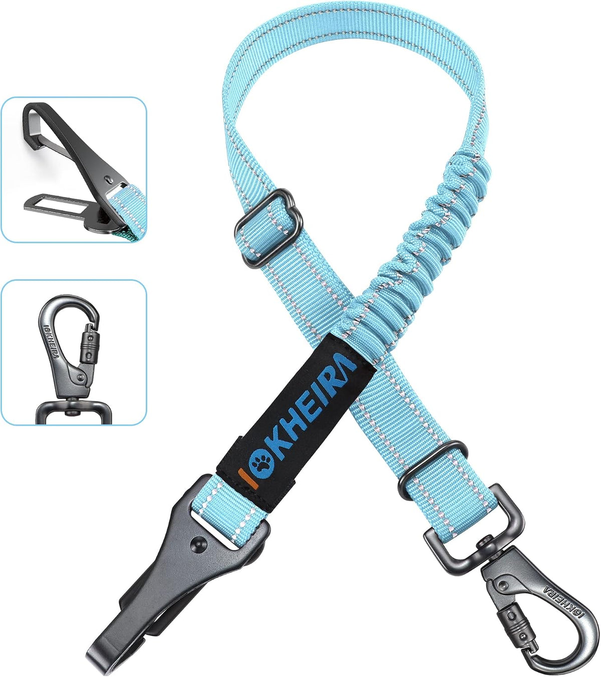Dog Seat Belt 3-in-1 Car Harness for Dogs Adjustable Safety Seatbelt - Light Blue