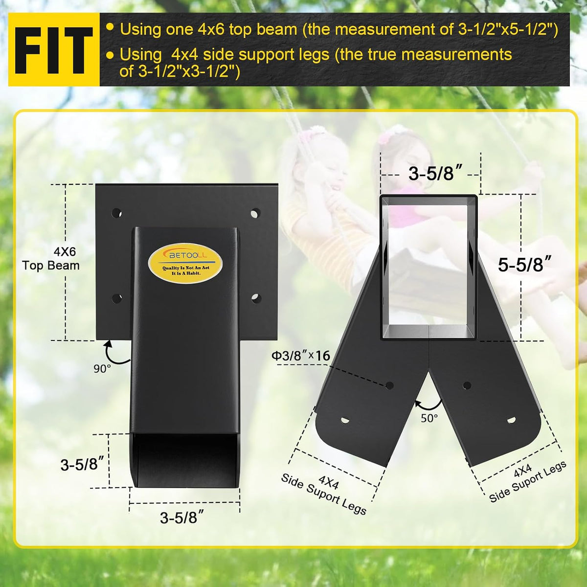 BETOOLL A-Frame 2 Brackets Swing Set Bracket with Mounting Hardware – Fun for Kids & Family - Middle Bracket(Black) - image 3