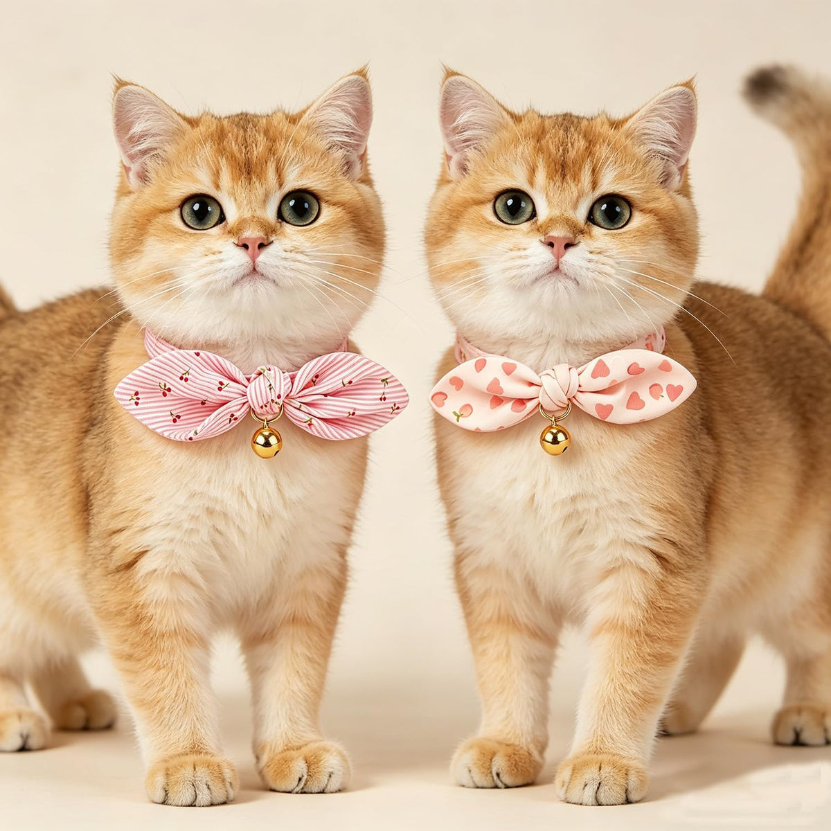 Cotton Bowtie Cat Collar with Bell 2 Pack Adjustable Breakaway Kitten - Cherry Pink+Pink / 7.5-11.4 Inch (Pack of 2) - image 4