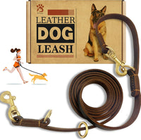 Hands Free Leather Dog Leash 8ft，Durable Genuine Leather Multi