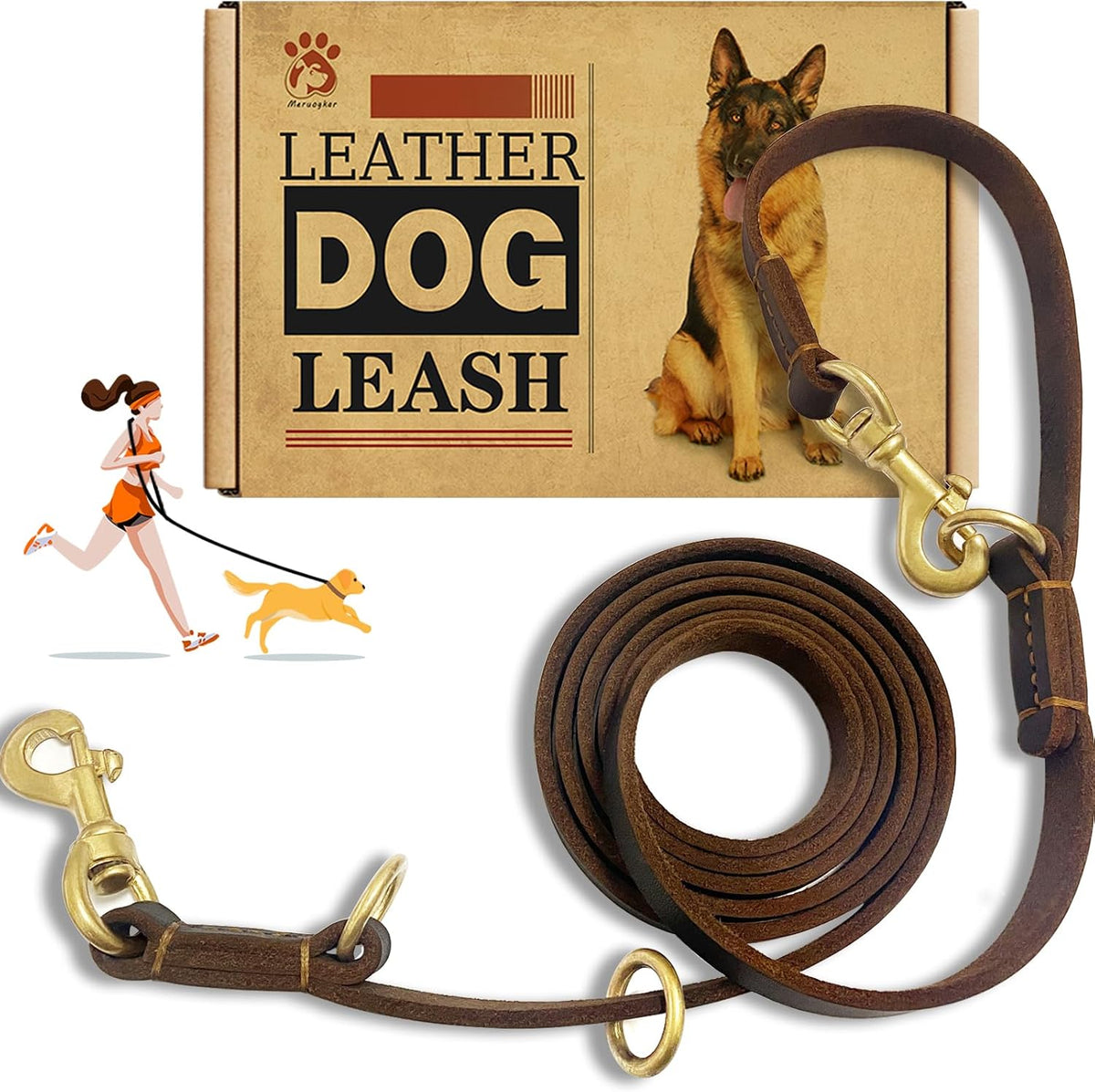 Hands Free Leather Dog Leash 8ft，Durable Genuine Leather Multi