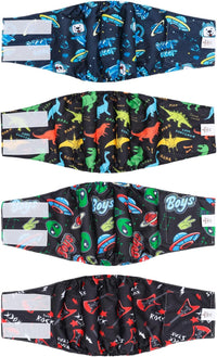 CuteBone Dog Diapers Male 4 Pack Puppy Wraps Reusable Doggie Belly - Cool boy / XS(9"-11")