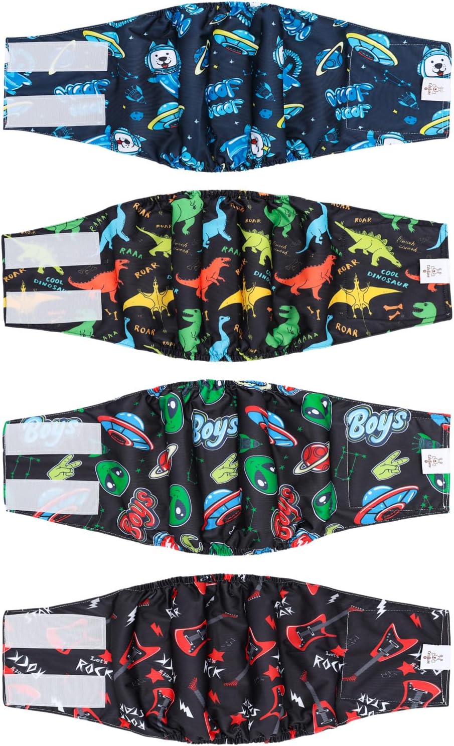 CuteBone Dog Diapers Male 4 Pack Puppy Wraps Reusable Doggie Belly - Cool boy / XS(9"-11")