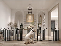 BHG Metal No-Assembly Freestanding Dog Gate with Door Walk Through, Extra Wide 96", Extra Tall 32" Pet Gate, Accordion Puppy Folding Playpen Dog Fence, with 2PCS Support (Black, 8 Panels)