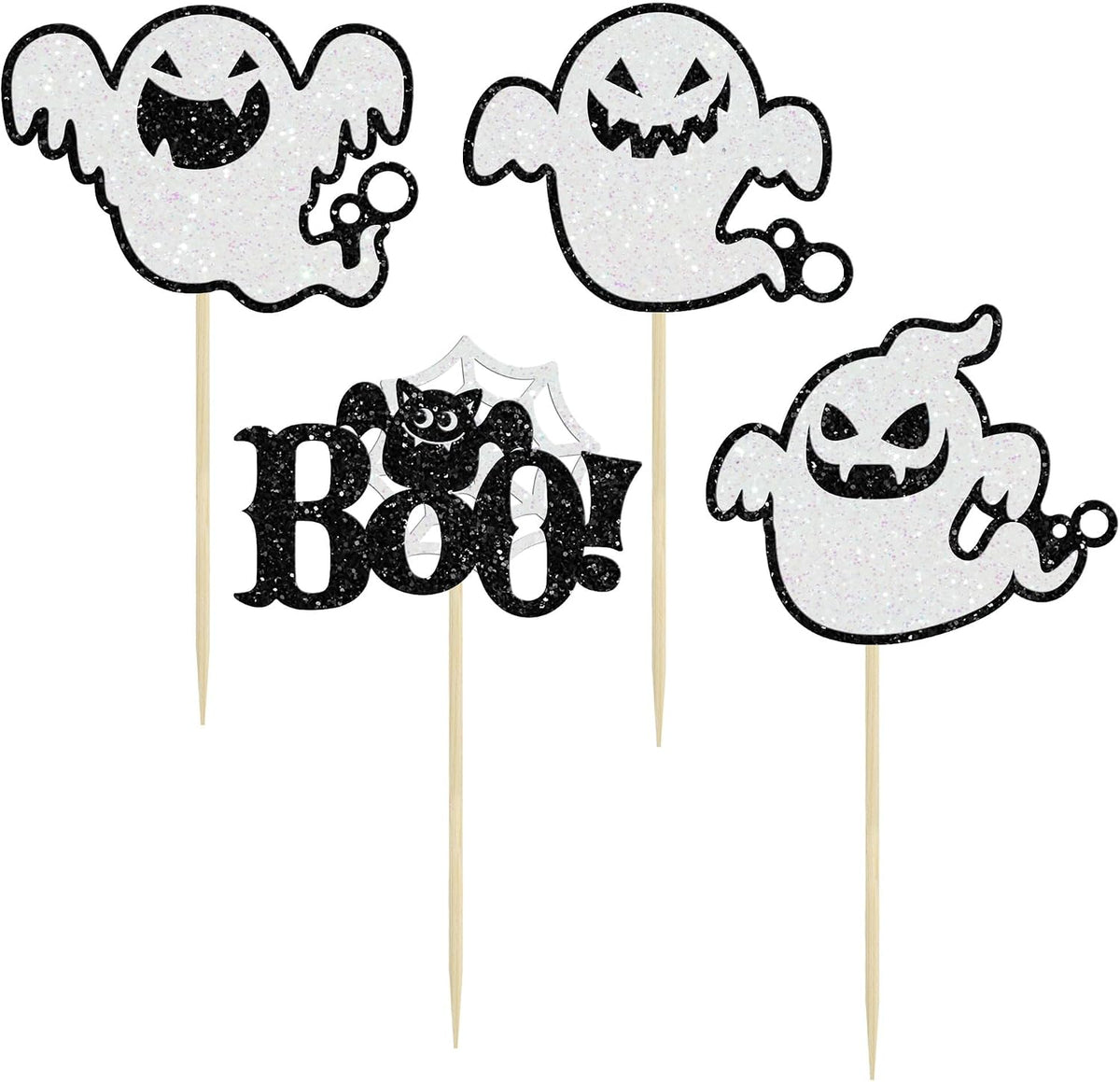 Ephlyn 24 white glitter ghost cupcake toppers for Halloween desserts - view 21