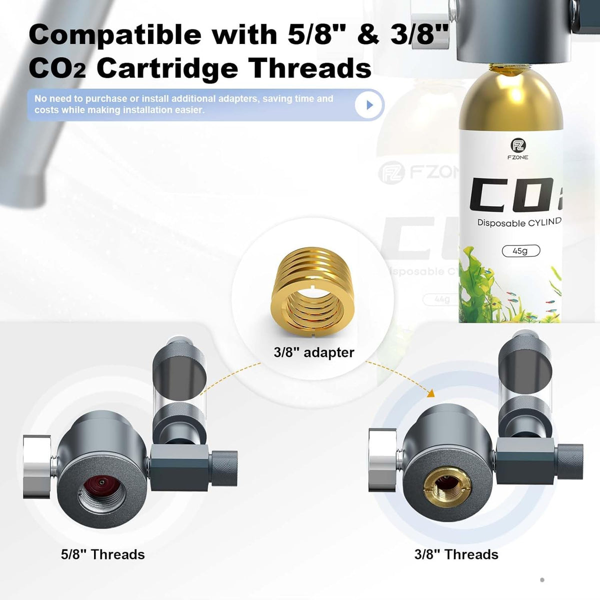 FZONE Desktop Aquarium CO2 System, 5/8" & 3/8" Compatible - 45g - image 4