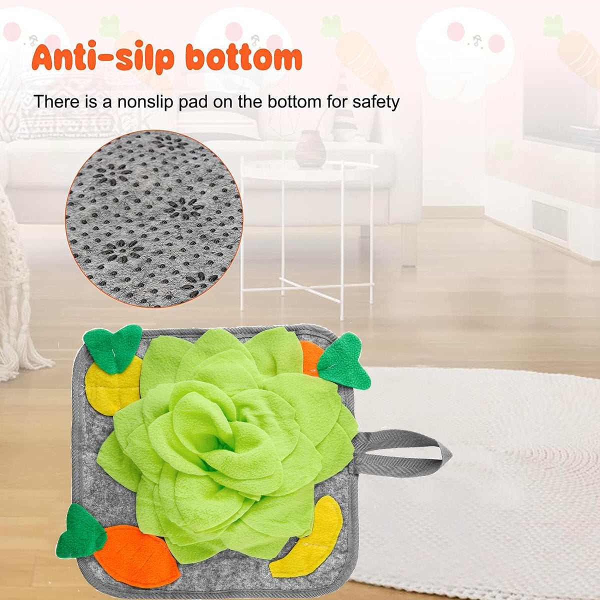 Rabbit Foraging Mat Interactive Bunny Snuffle Mat for Small Animals – Essentials for Small Pets - Green - image 3