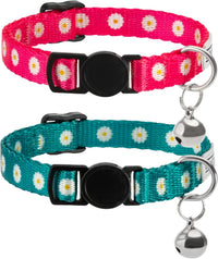 Tribal Aztec Cat Collar 2-Pack, Breakaway with Bell – Essentials for Cats - Pink & Green, 2-Pack, 7-11"