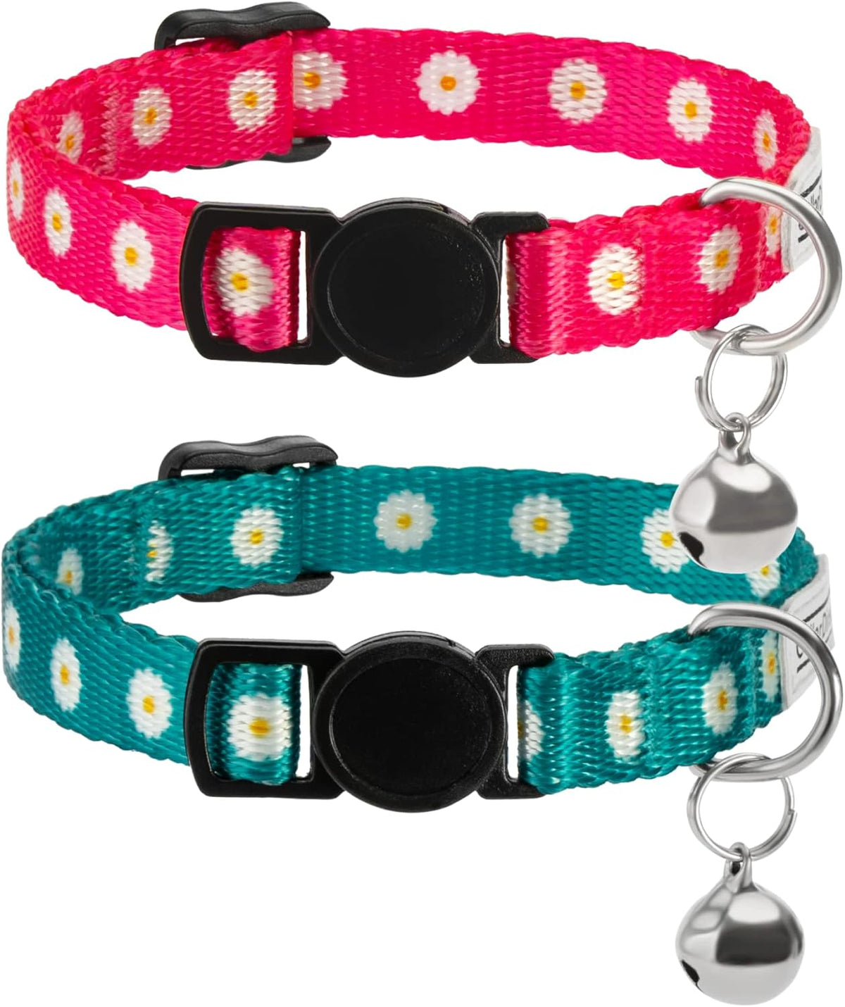 Tribal Aztec Cat Collar 2-Pack, Breakaway with Bell – Essentials for Cats - Pink & Green, 2-Pack, 7-11"