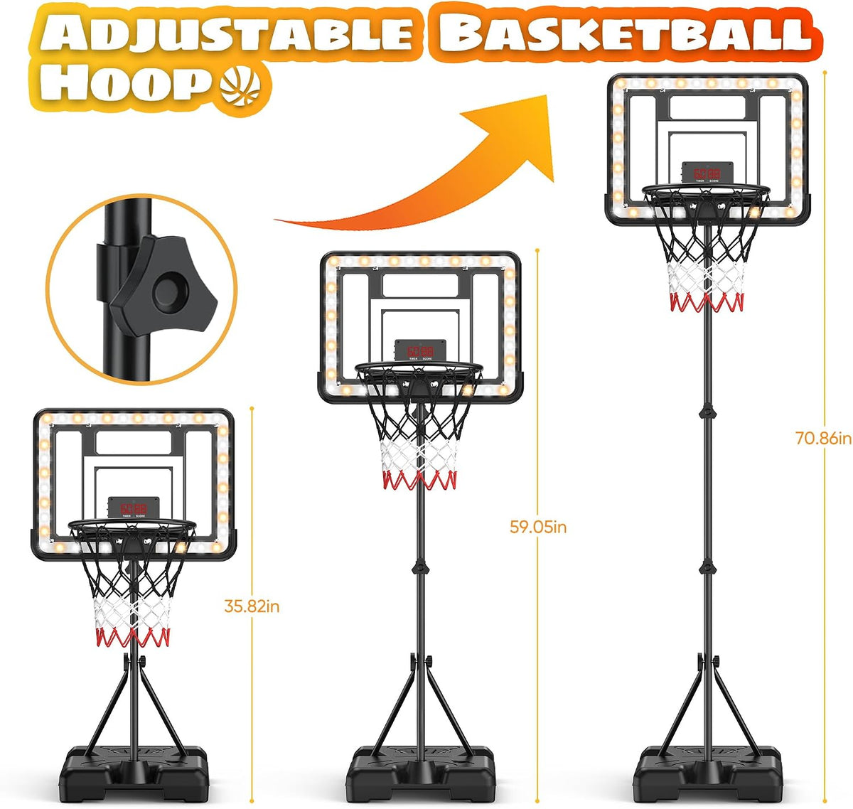 flybakiz kids basketball hoop with electronic scoreboard, timer and adjustable stand - view 5
