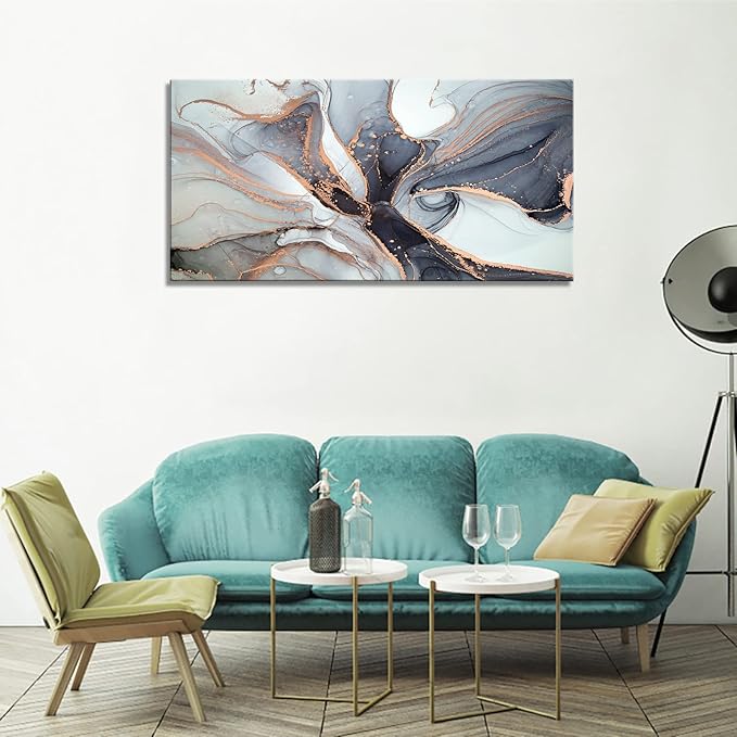 XXMWallArt FC3475 Framed Wall Art Gray and Gold Abstract Painting Background Abstract Canvas Wall Art Print Painting for Bedroom Living Room Office Wall Decor Home Decor