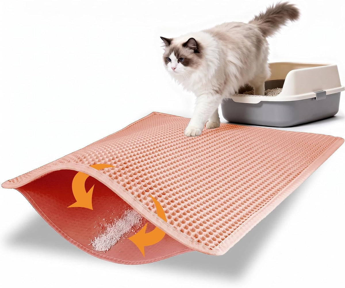 Pieviev Cat Litter Mat, Double-Layer Waterproof Litter Trap - Coral Red / 30x24 Inch