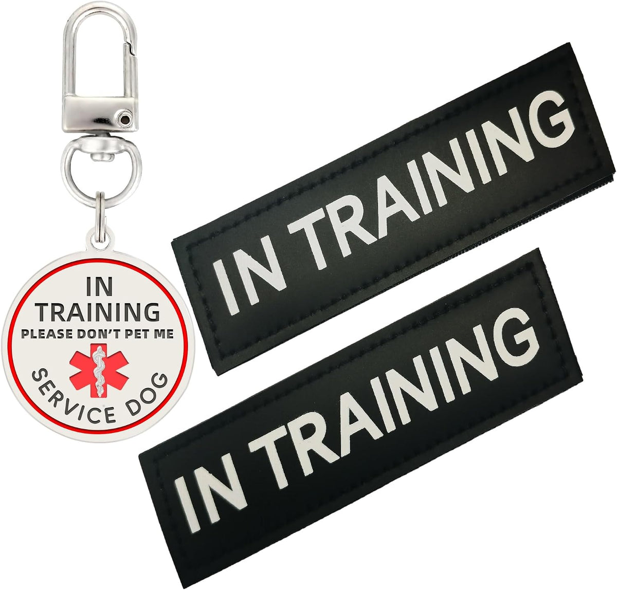 Service Dog Patches & ID Tag Set for Collar Harness Vest – Essentials for Dogs - In Training(patch&tag) / Medium