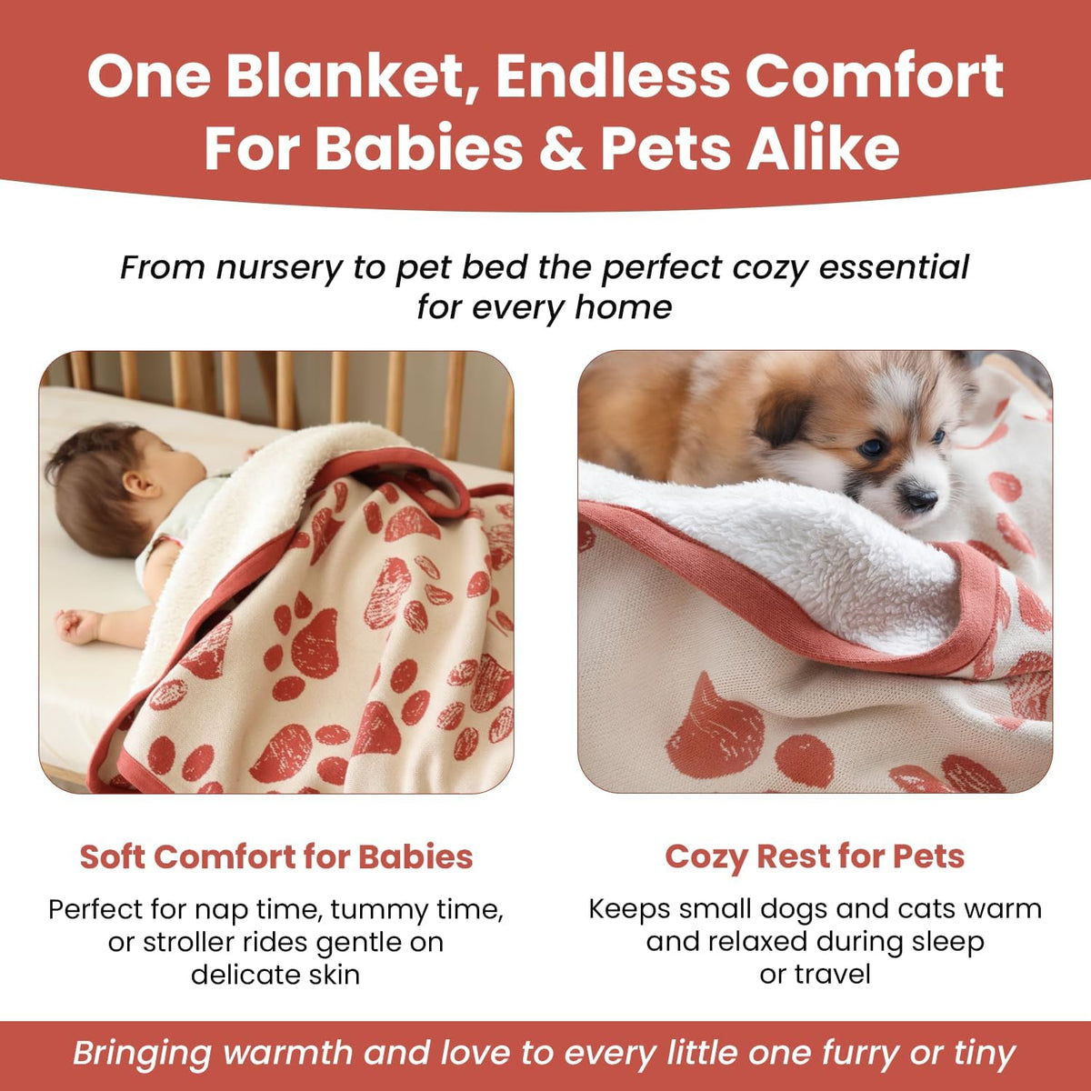 Small Pet Blanket, 100% Organic Cotton - Amber Glow/Beige - image 3